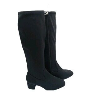 NEW- Size 7.5M Womens Alex Marie Zip Up Knee High Boots Chunk Heel Fabric Black